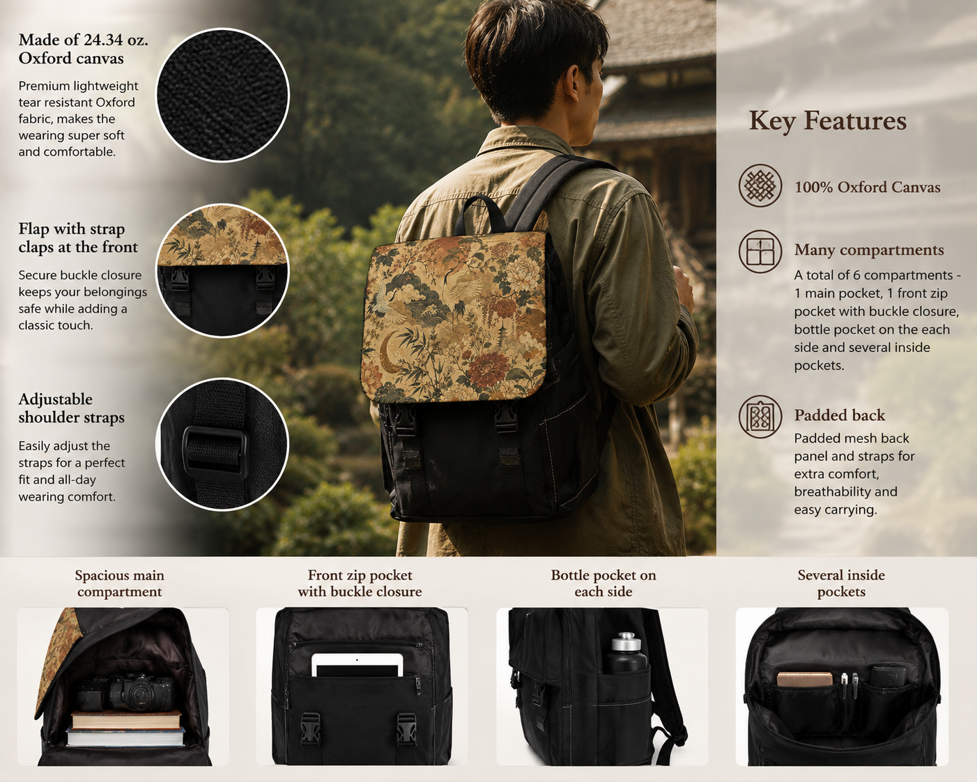 Vintage Japanese Landscape Painting Backpack