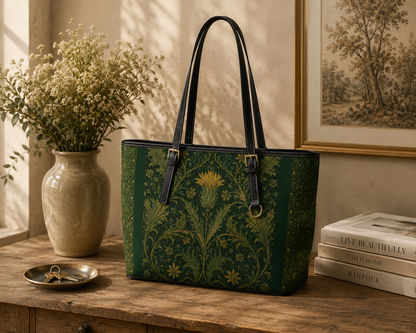 William Morris Forest Green Damask Floral Tote Bag