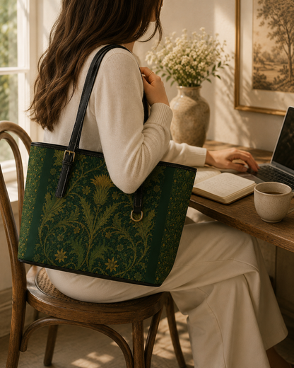 William Morris Forest Green Damask Floral Tote Bag