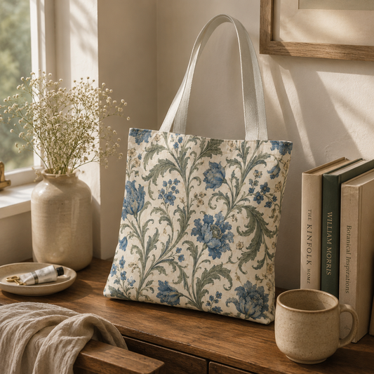 William Morris Blue Floral Vine Full Art Tote Bag