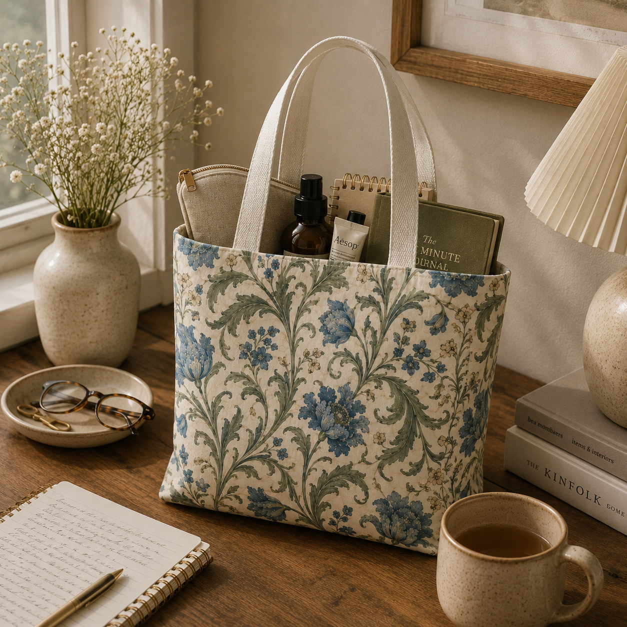 William Morris Blue Floral Vine Full Art Tote Bag