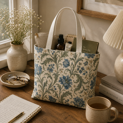 William Morris Blue Floral Vine Full Art Tote Bag