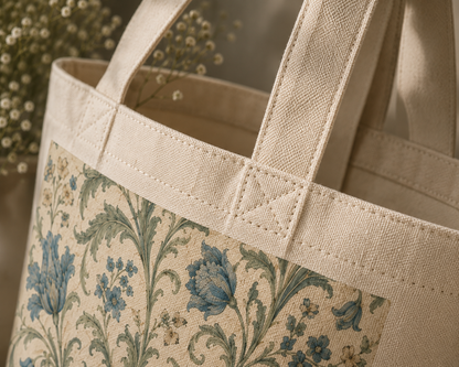 100% Cotton William Morris Vintage Floral Blue Pattern Tote Bag