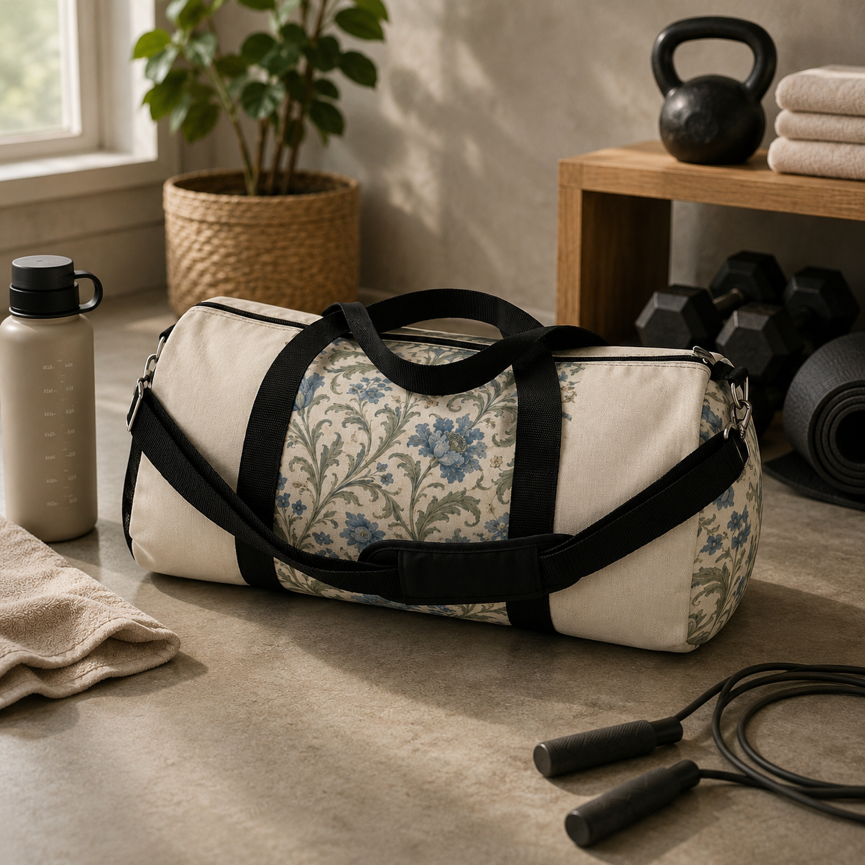 William Morris Blue Floral Duffel Gym Bag