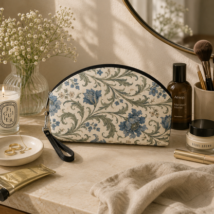 William Morris Floral Blue Makeup Cosmetic Bag