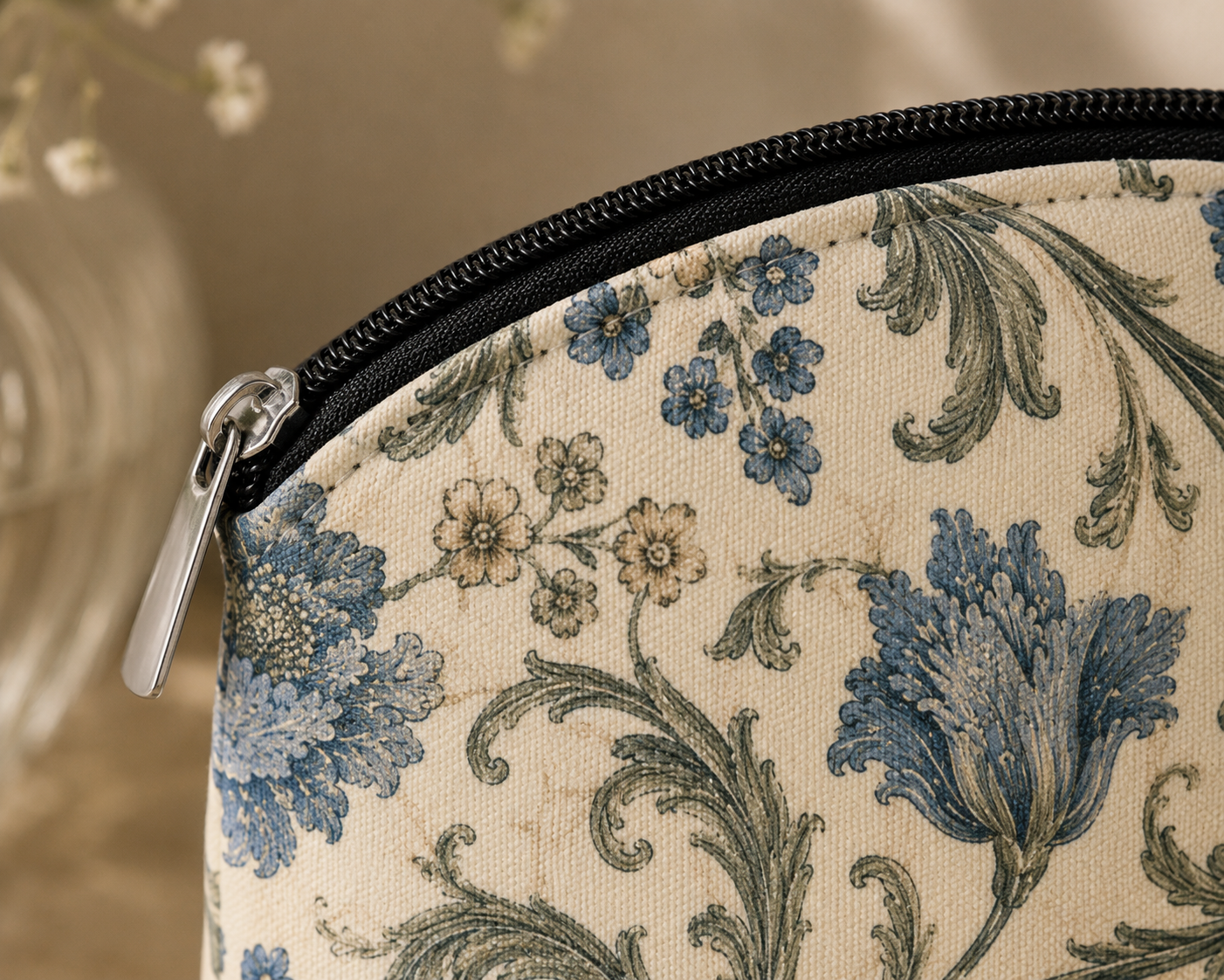 William Morris Floral Blue Makeup Cosmetic Bag
