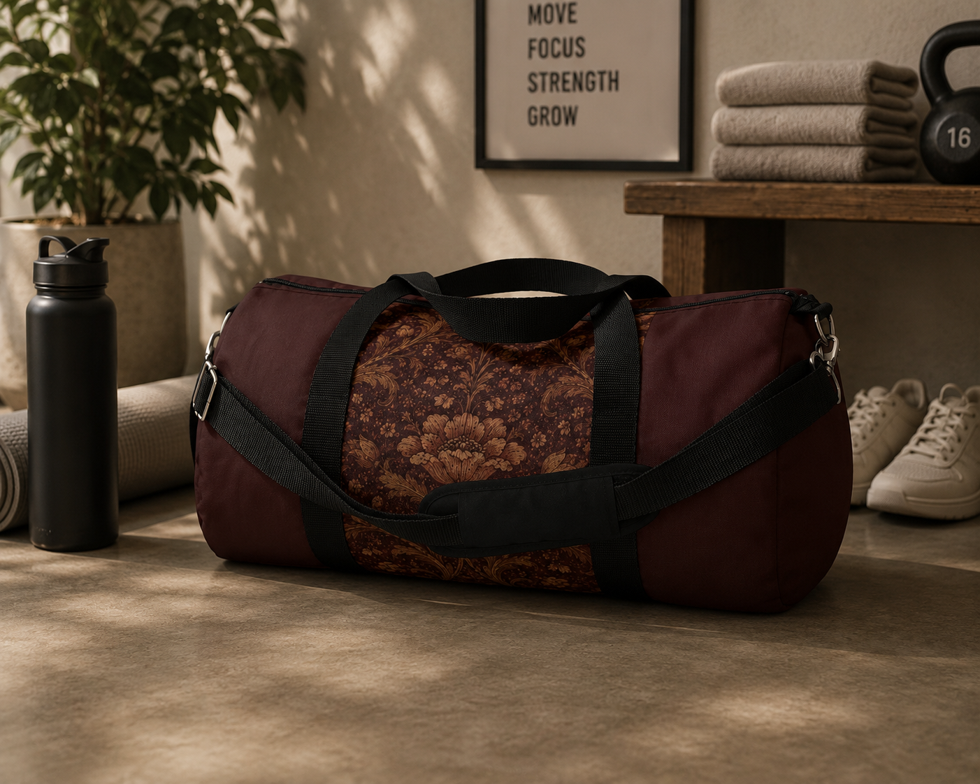 William Morris Floral Damask Rose Duffel Gym Bag