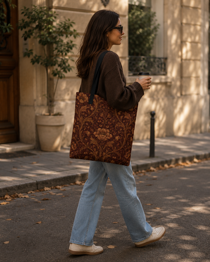 William Morris Floral Damask Maroon Full Art Tote Bag
