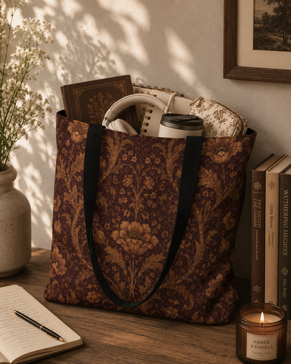 William Morris Floral Damask Maroon Full Art Tote Bag