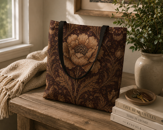William Morris Floral Damask Rose Full Art Tote Bag
