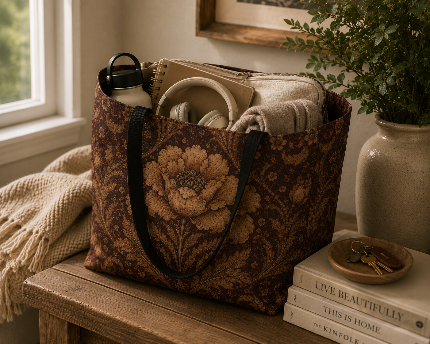 William Morris Floral Damask Rose Full Art Tote Bag