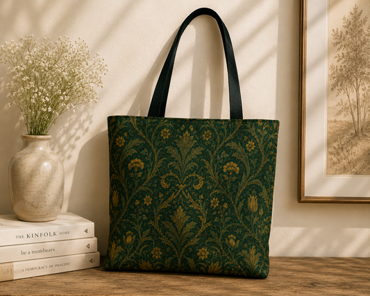 William Morris Damask Floral Forest Green Full Art Tote Bag