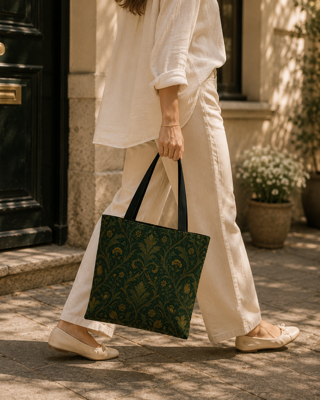 William Morris Damask Floral Forest Green Full Art Tote Bag