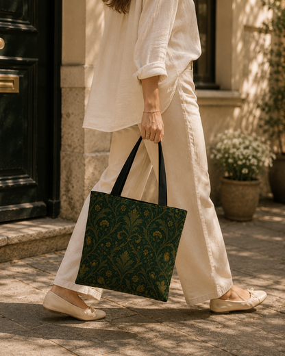 William Morris Damask Floral Forest Green Full Art Tote Bag