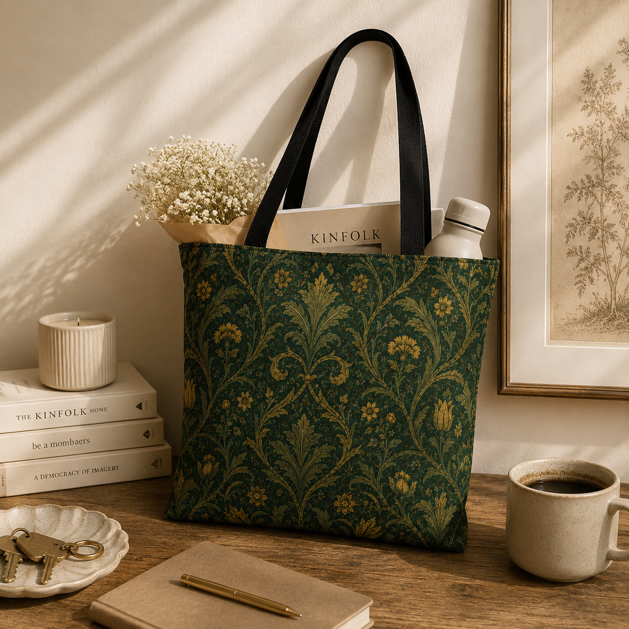 William Morris Damask Floral Forest Green Full Art Tote Bag