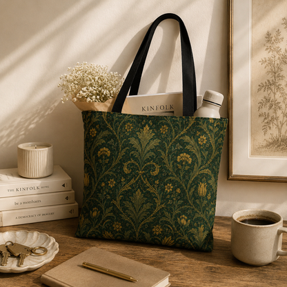 William Morris Damask Floral Forest Green Full Art Tote Bag