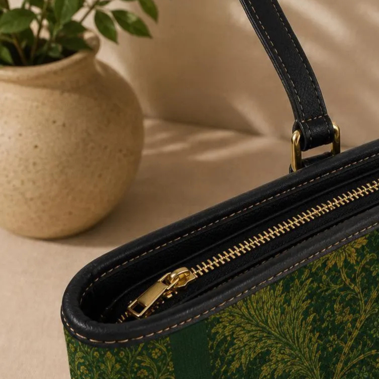William Morris Forest Green Damask Floral Tote Bag