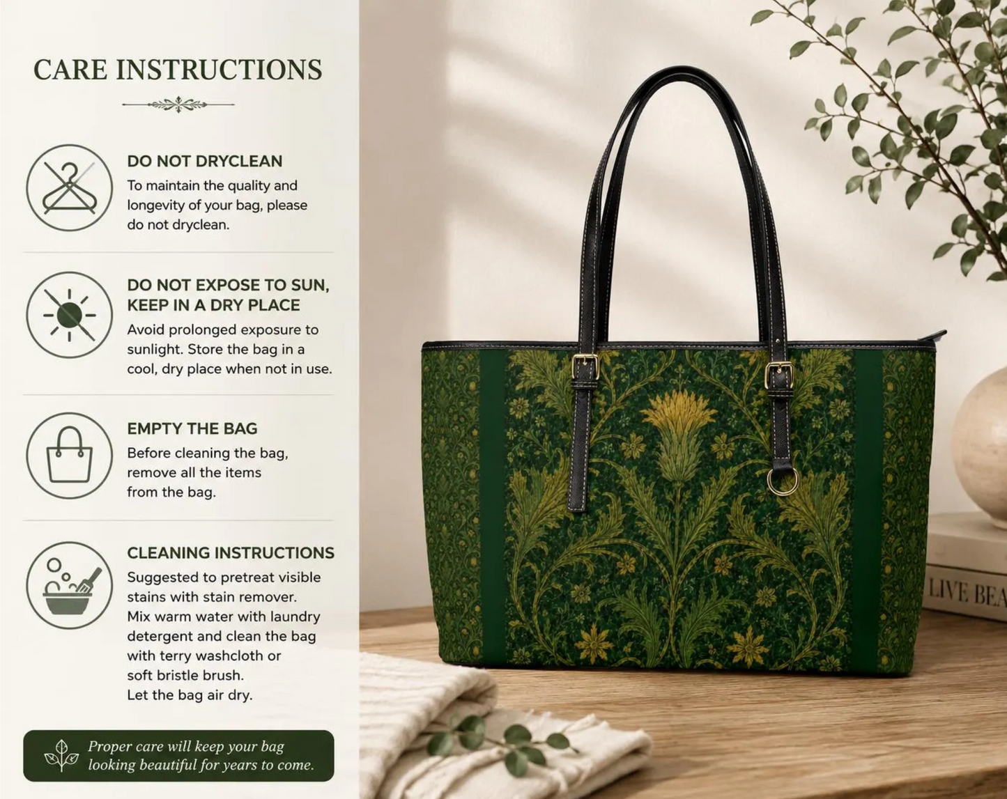 William Morris Forest Green Damask Floral Tote Bag