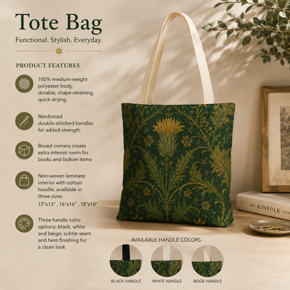 William Morris Forest Green Damask Floral Full Tote Bag