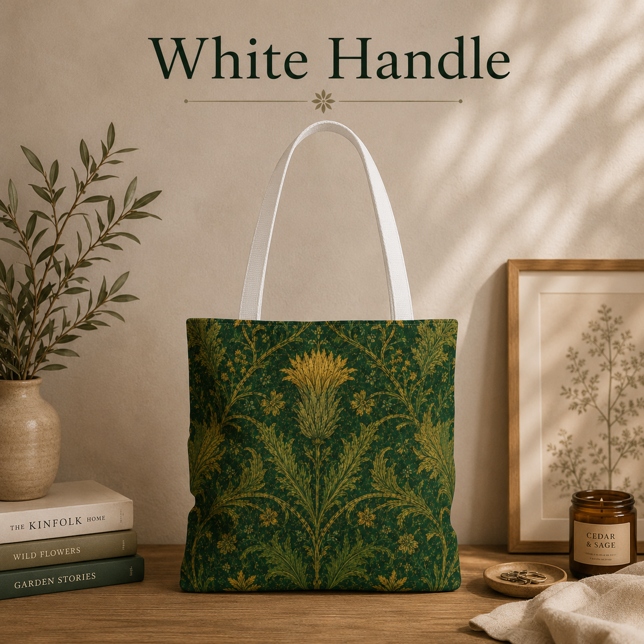 William Morris Forest Green Damask Floral Full Tote Bag