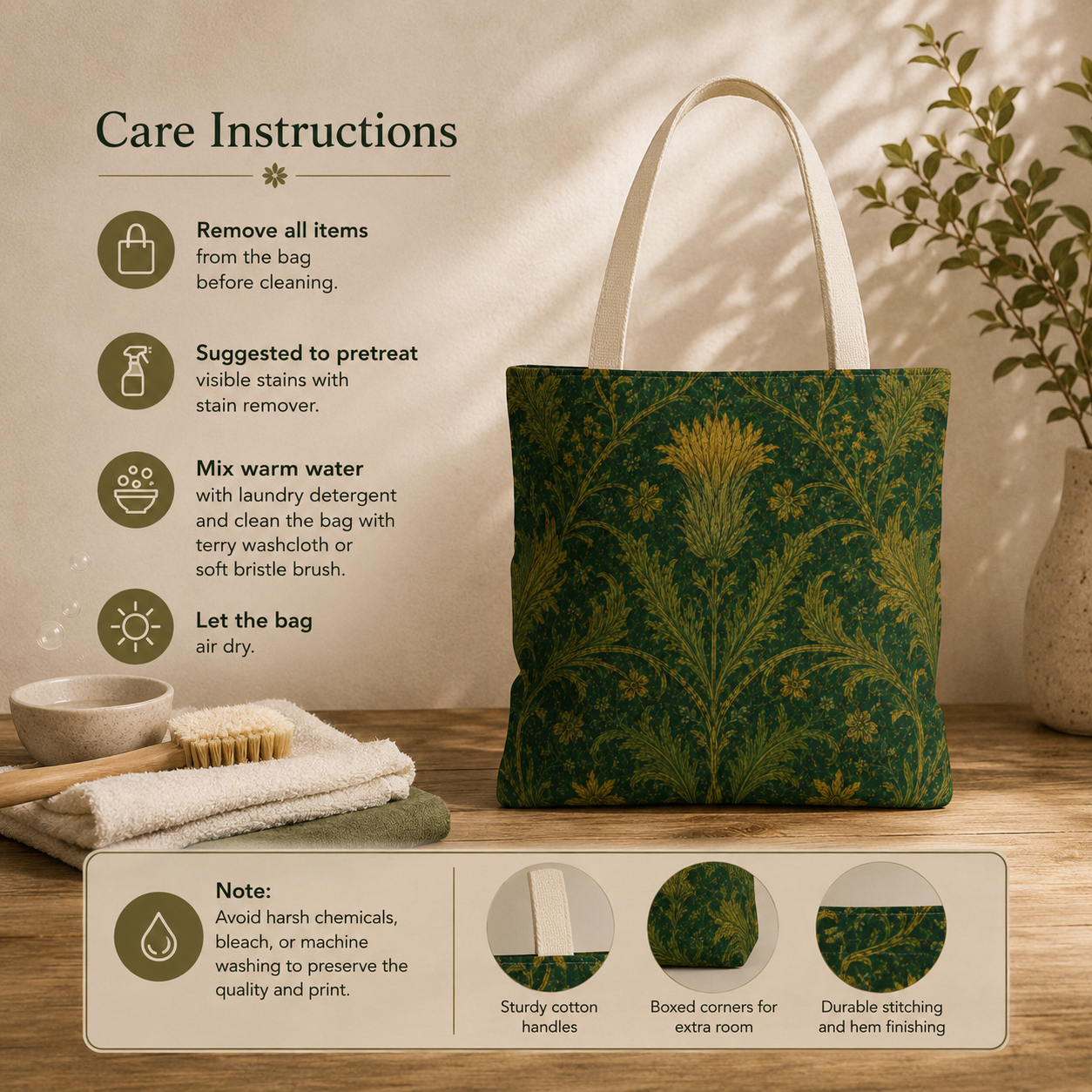 William Morris Forest Green Damask Floral Full Tote Bag