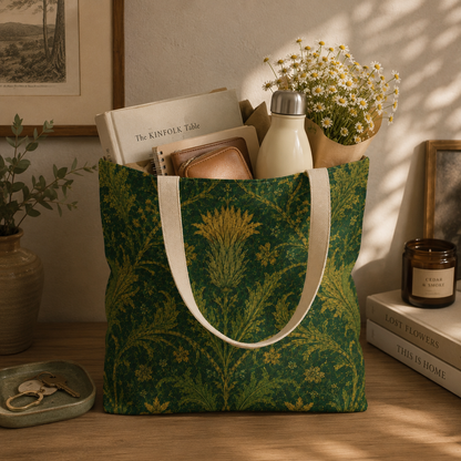 William Morris Forest Green Damask Floral Full Tote Bag