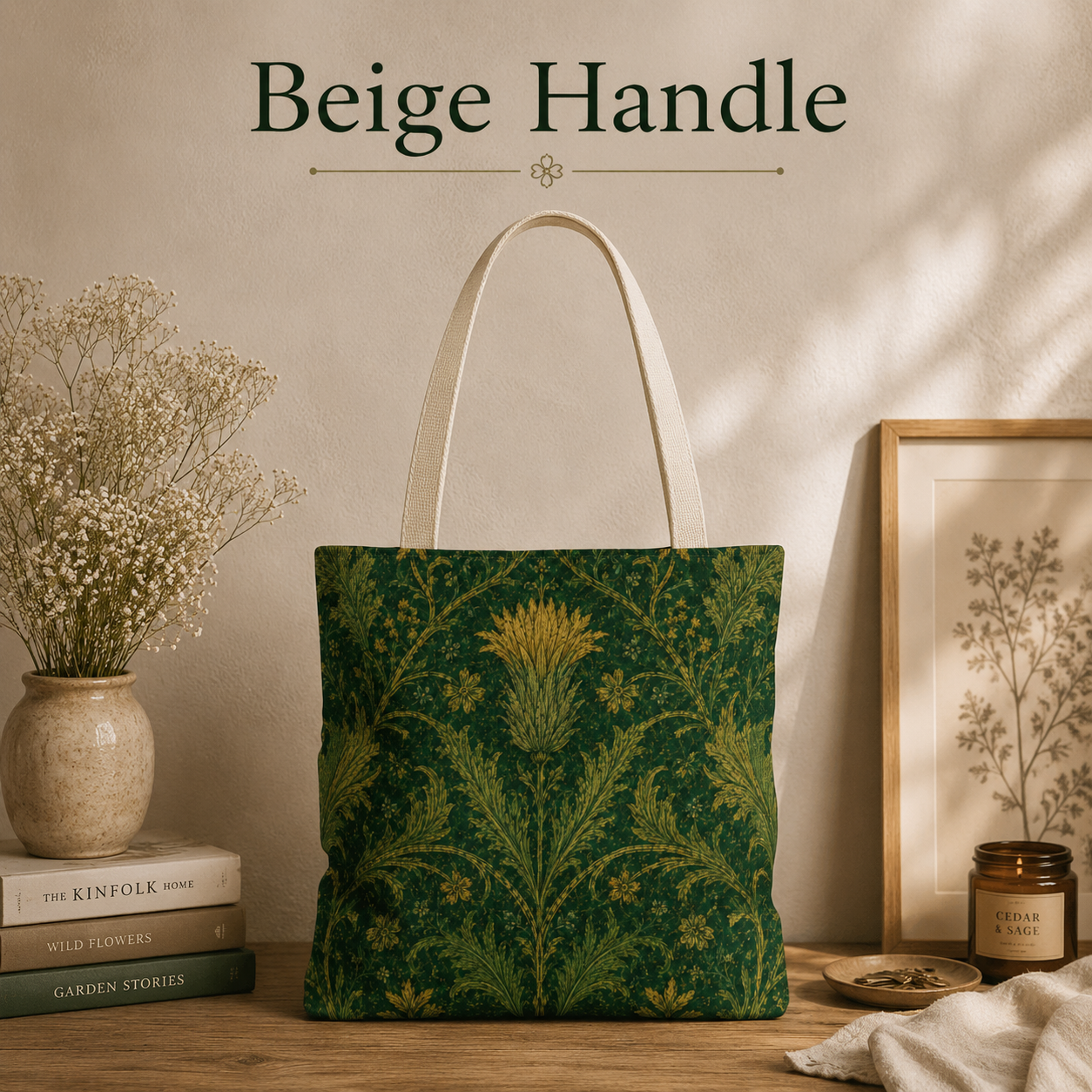 William Morris Forest Green Damask Floral Full Tote Bag