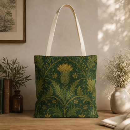 William Morris Forest Green Damask Floral Full Tote Bag