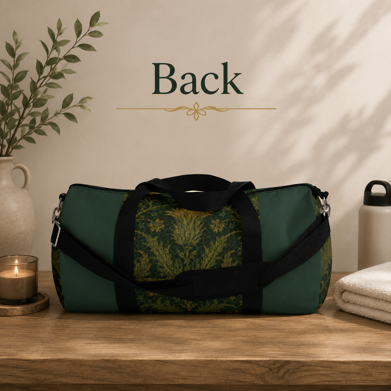 William Morris Forest Green Damask Floral Gym Duffel Bag