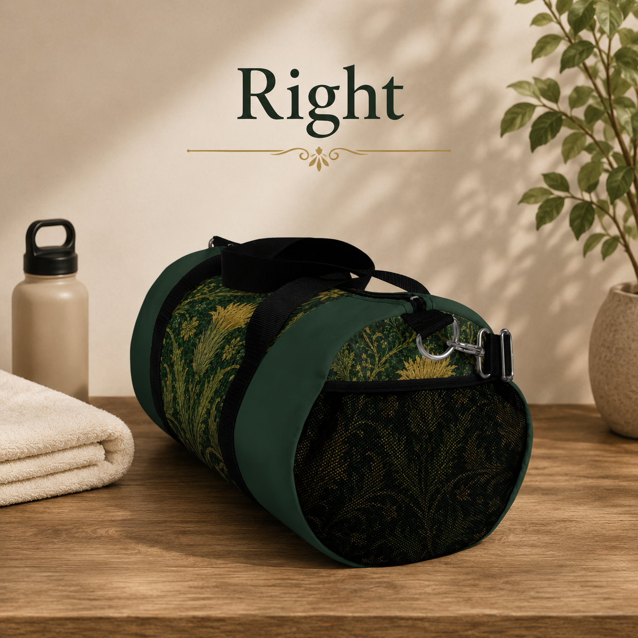 William Morris Forest Green Damask Floral Gym Duffel Bag