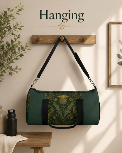 William Morris Forest Green Damask Floral Gym Duffel Bag