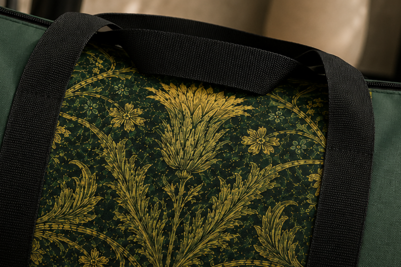 William Morris Forest Green Damask Floral Gym Duffel Bag