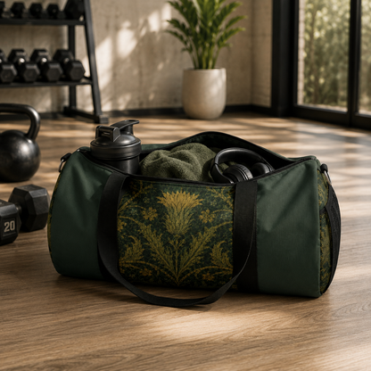 William Morris Forest Green Damask Floral Gym Duffel Bag