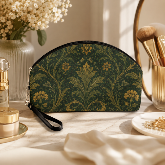 William Morris Forest Green Damask Floral Makeup Cosmetic bag