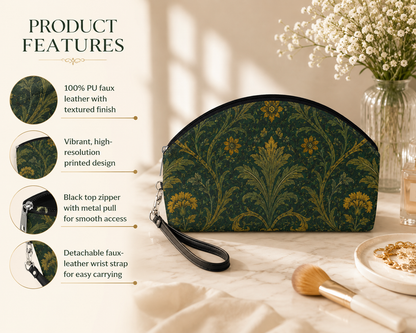 William Morris Forest Green Damask Floral Makeup Cosmetic bag