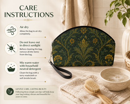 William Morris Forest Green Damask Floral Makeup Cosmetic bag
