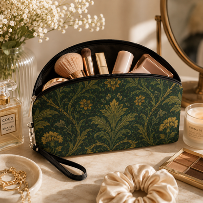 William Morris Forest Green Damask Floral Makeup Cosmetic bag