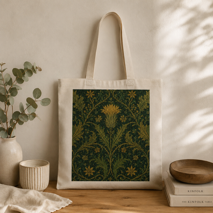 100% Cotton William Morris Forest Green Damask Floral Tote Bag