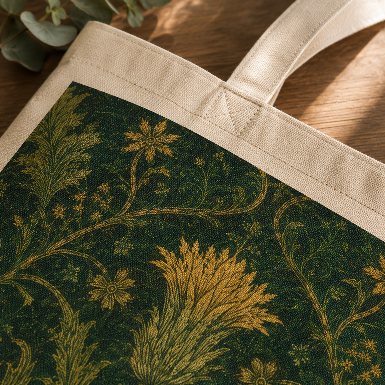 100% Cotton William Morris Forest Green Damask Floral Tote Bag