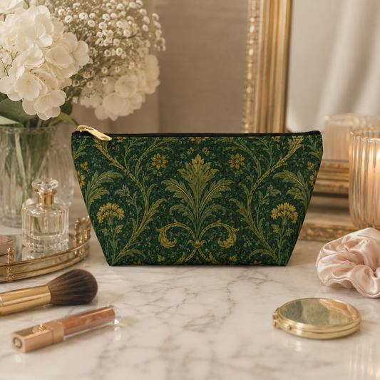 William Morris Forest Green Damask Makeup Accessory Pouch