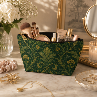 William Morris Forest Green Damask Makeup Accessory Pouch