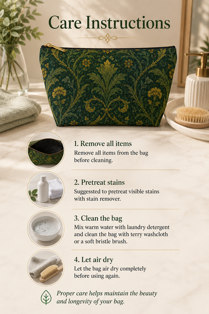 William Morris Forest Green Damask Makeup Accessory Pouch