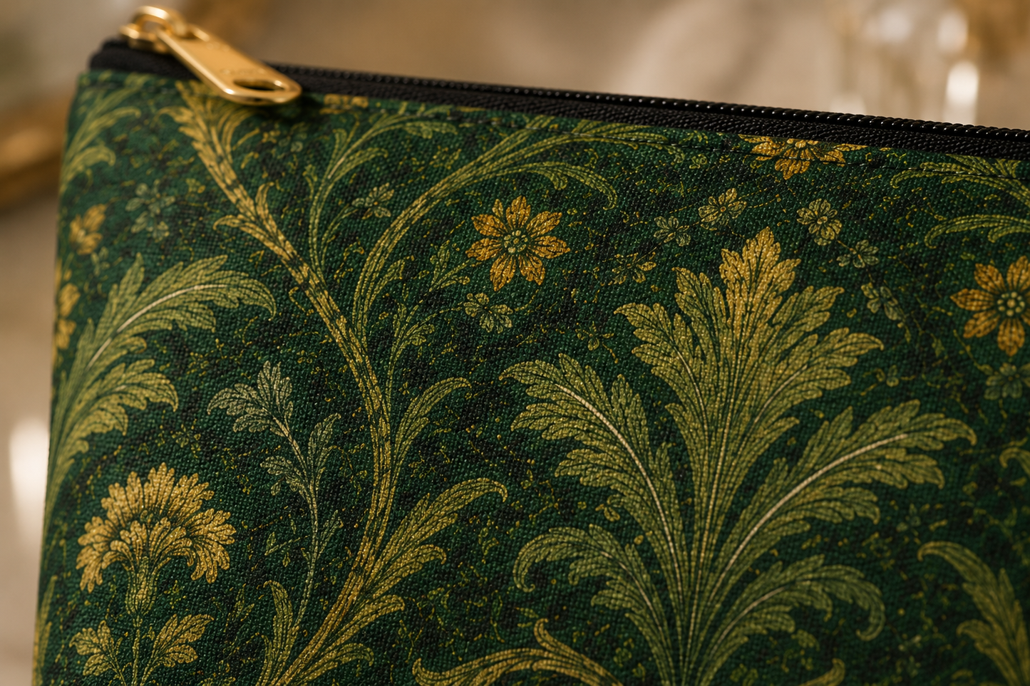 William Morris Forest Green Damask Makeup Accessory Pouch