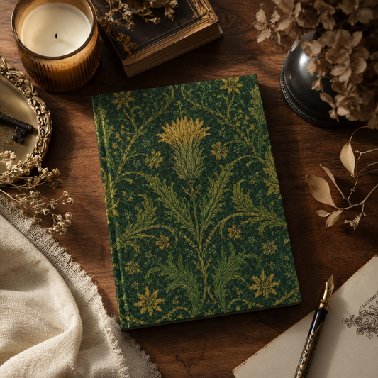William Morris Forest Green Damask Floral Hardcover Journal