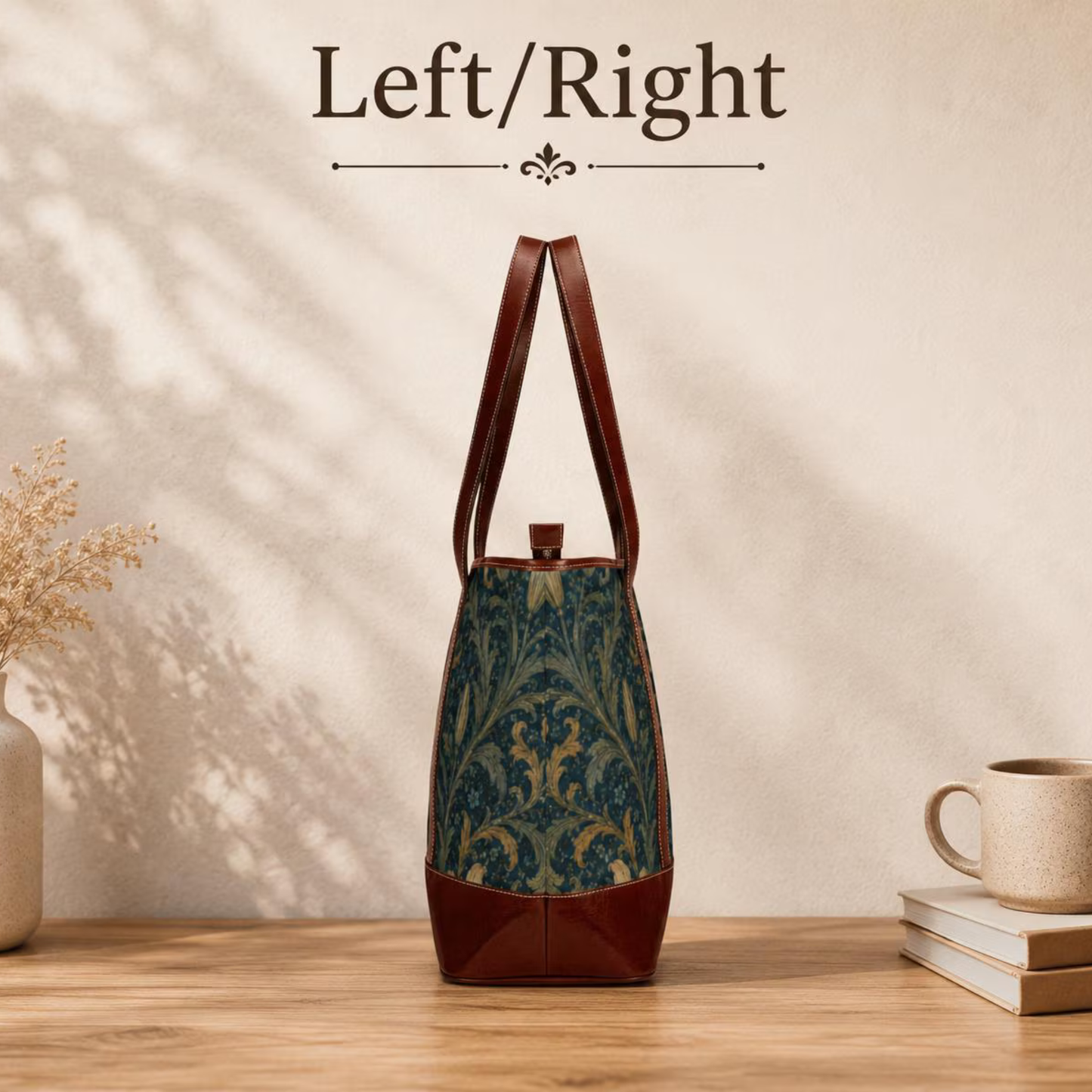 William Morris Damask Leather Trim Floral Shoulder Handbag Tote