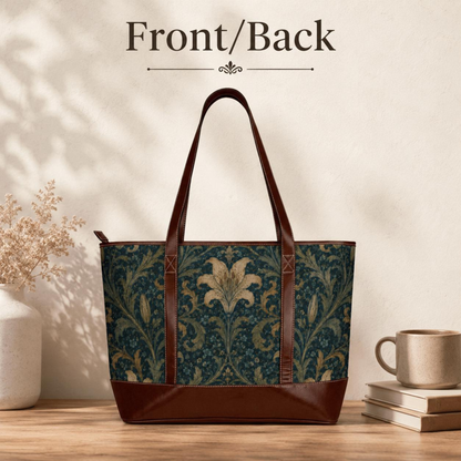 William Morris Damask Leather Trim Floral Shoulder Handbag Tote