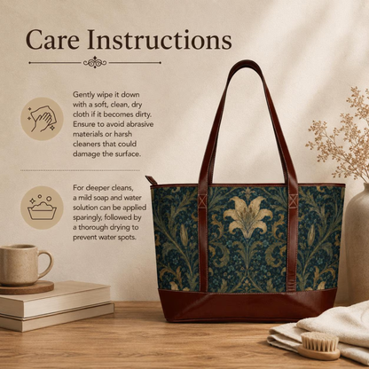 William Morris Damask Leather Trim Floral Shoulder Handbag Tote