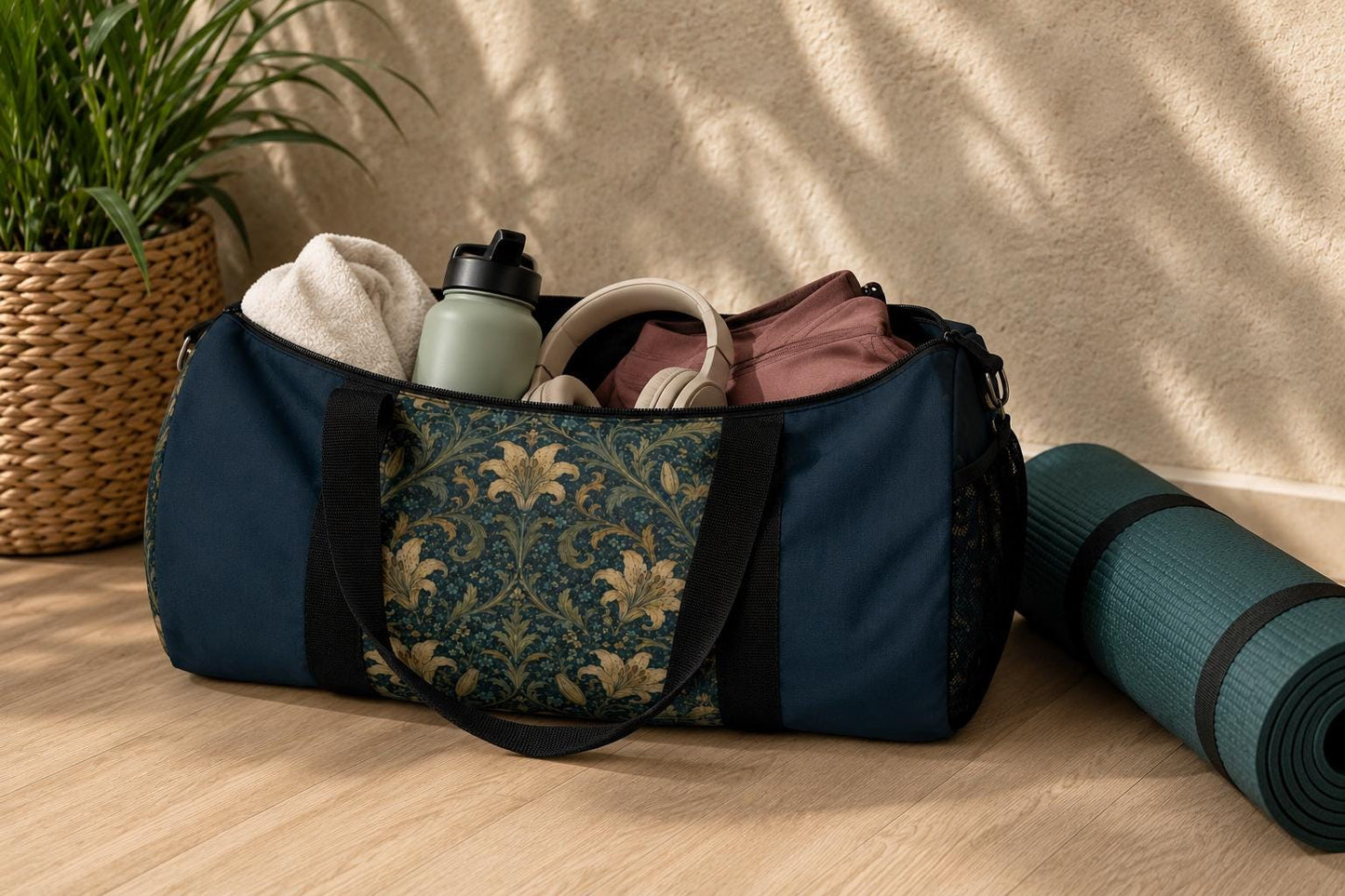 William Morris Damask Floral Duffel Gym Bag