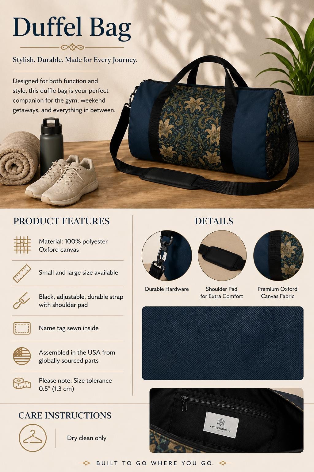 William Morris Damask Floral Duffel Gym Bag