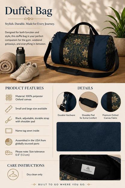 William Morris Damask Floral Duffel Gym Bag